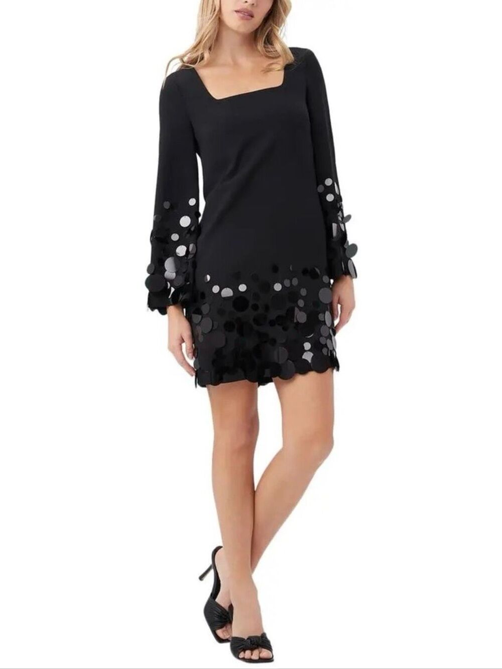 Trina Turk Black Colossal Shift Dress Paillette Sequin Hem Cocktail Party 6
